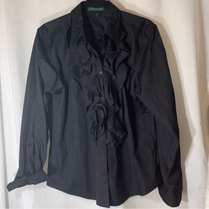 Ralph Lauren Black Ruffle Front Dress Shirt